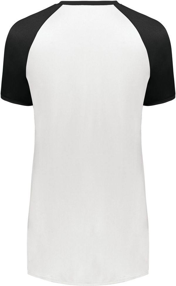 Am image of a Custom Augusta Ladies Cutter Plus V Neck Jersey in White/Black!