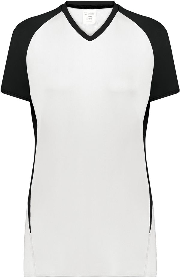 Am image of a Custom Augusta Ladies Cutter Plus V Neck Jersey in White/Black!
