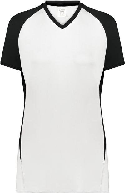 Am image of a Custom Augusta Ladies Cutter Plus V Neck Jersey in White/Black!