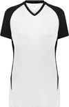 Am image of a Custom Augusta Ladies Cutter Plus V Neck Jersey in White/Black!