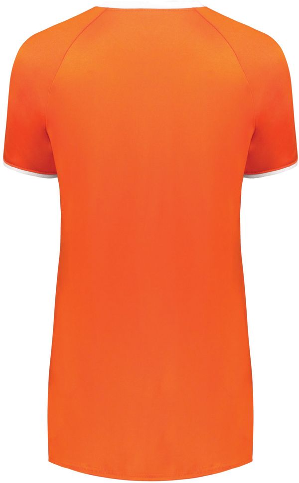 Am image of a Custom Augusta Ladies Cutter Plus V Neck Jersey in Orange/White!