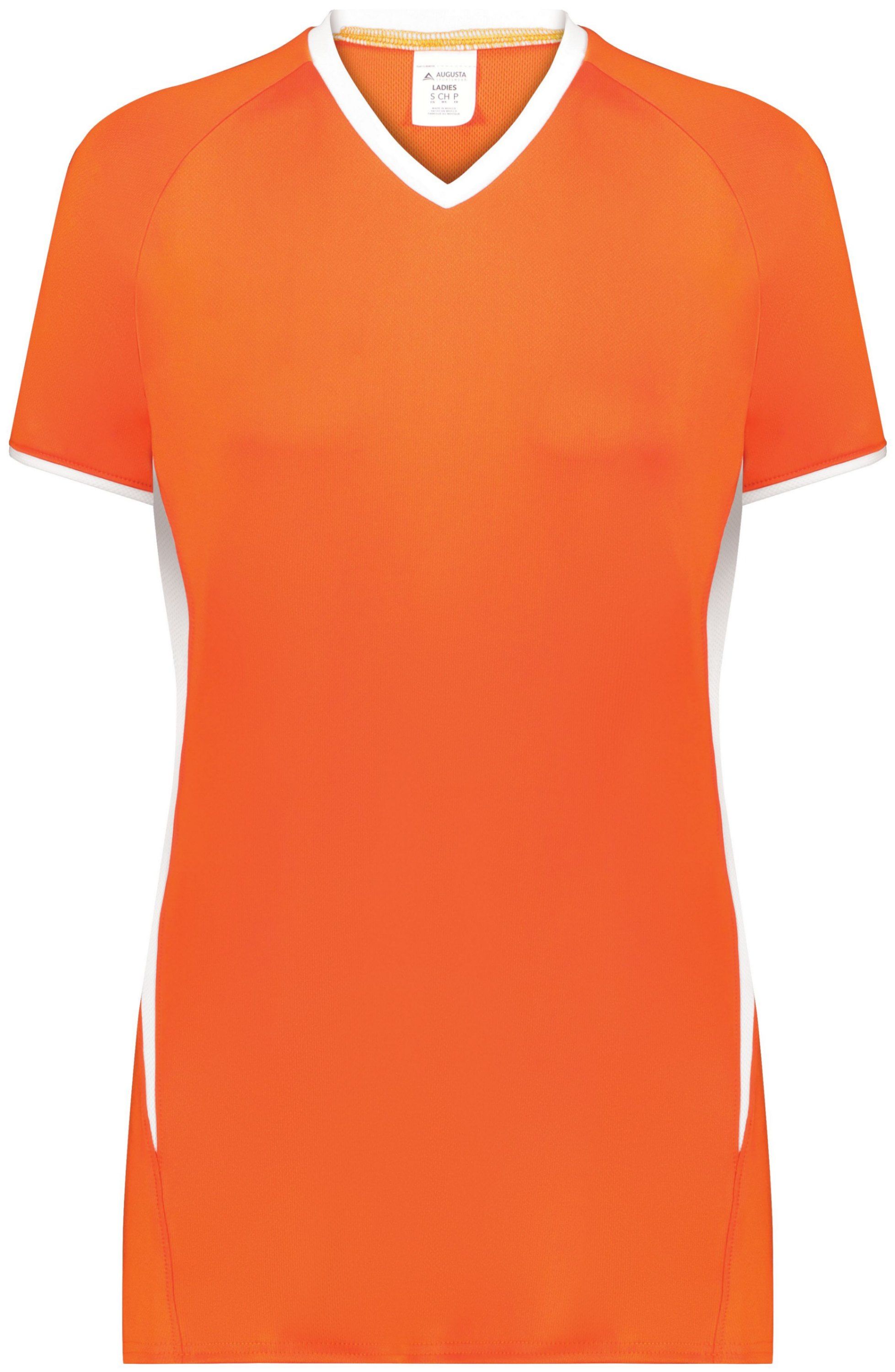 Augusta Ladies Cutter Plus V Neck Jersey in Orange/White