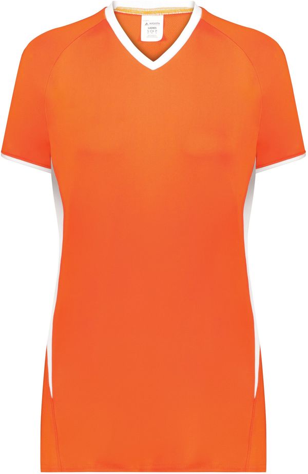 Am image of a Custom Augusta Ladies Cutter Plus V Neck Jersey in Orange/White!