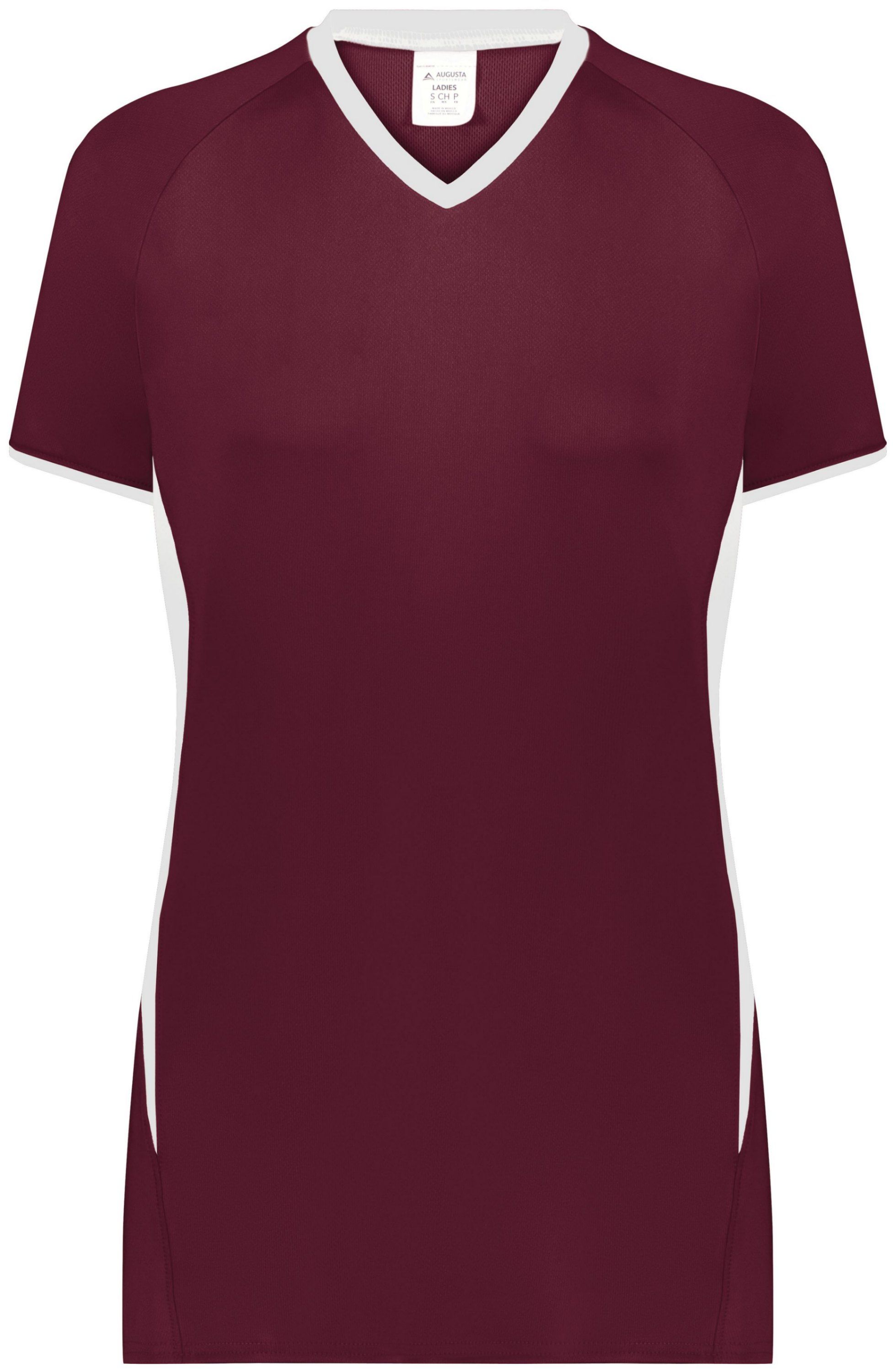 Augusta Ladies Cutter Plus V Neck Jersey in Maroon/White