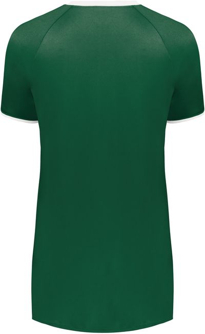 Am image of a Custom Augusta Ladies Cutter Plus V Neck Jersey in Dark Green/White!