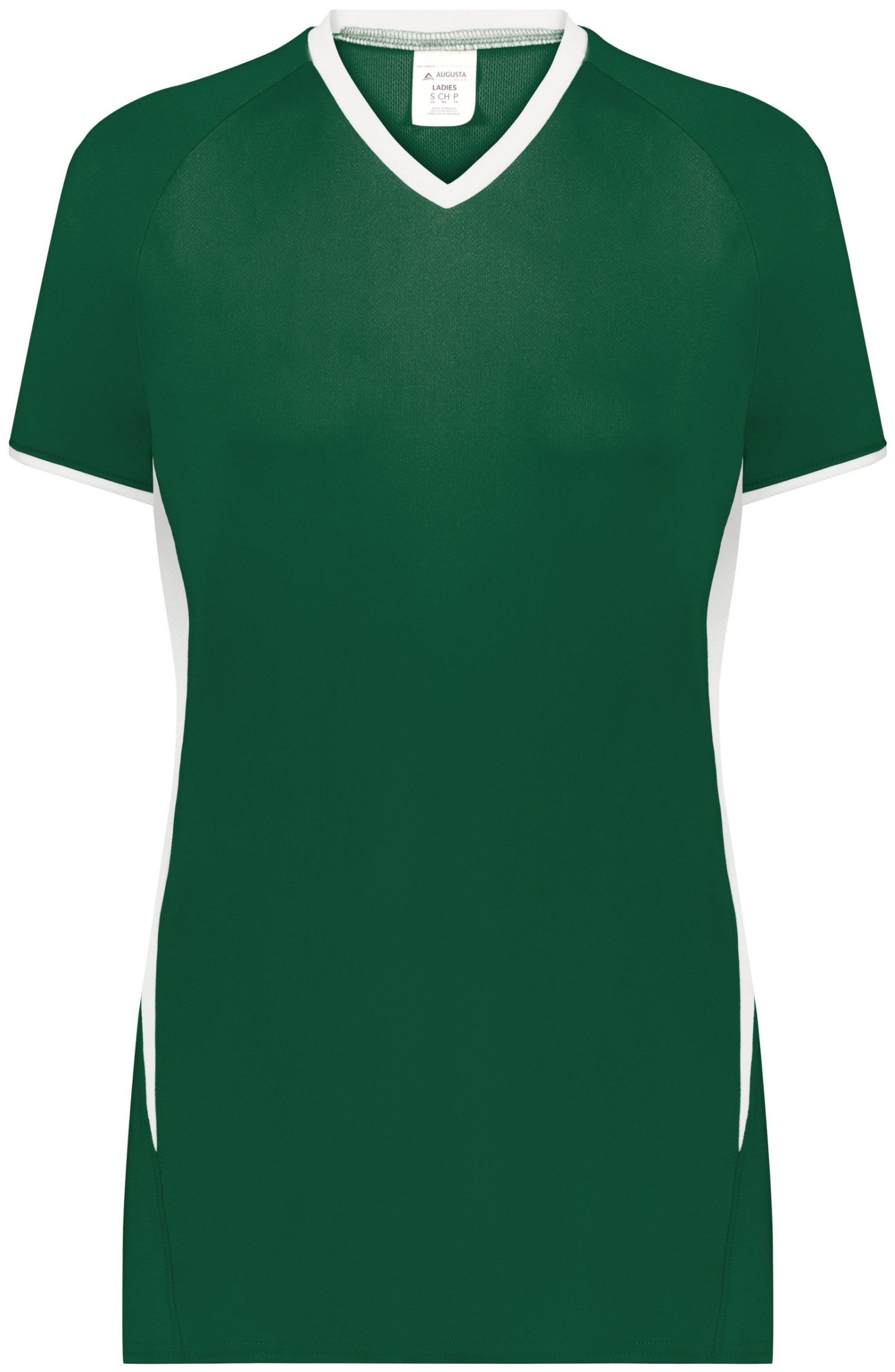 Augusta Ladies Cutter Plus V Neck Jersey in Dark Green/White
