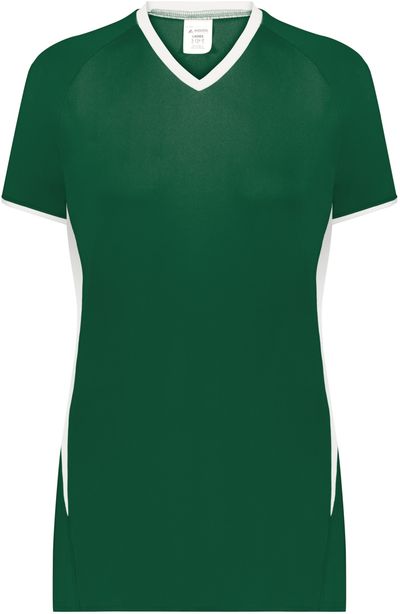 Am image of a Custom Augusta Ladies Cutter Plus V Neck Jersey in Dark Green/White!