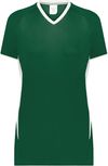 Am image of a Custom Augusta Ladies Cutter Plus V Neck Jersey in Dark Green/White!