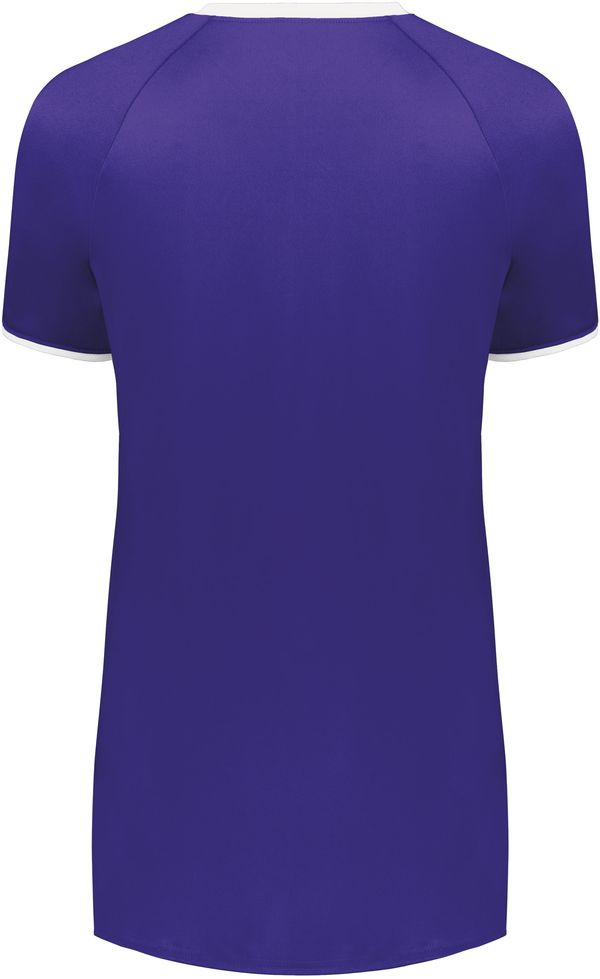 Am image of a Custom Augusta Ladies Cutter Plus V Neck Jersey in Purple/White!