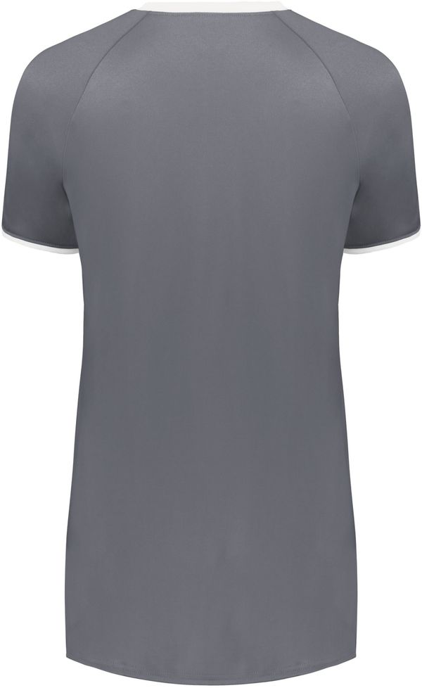Am image of a Custom Augusta Ladies Cutter Plus V Neck Jersey in Graphite/White!