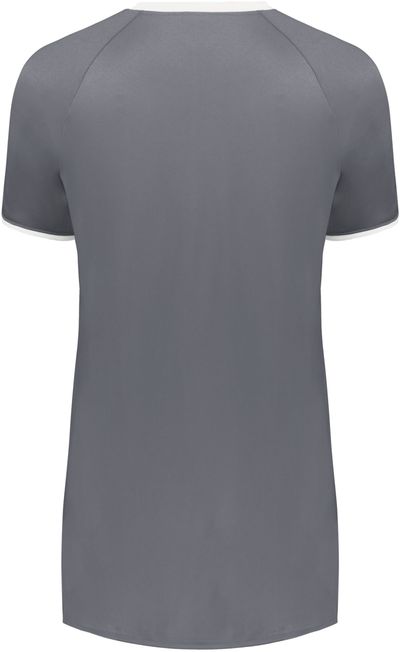 Am image of a Custom Augusta Ladies Cutter Plus V Neck Jersey in Graphite/White!