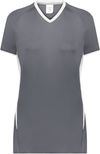 Am image of a Custom Augusta Ladies Cutter Plus V Neck Jersey in Graphite/White!
