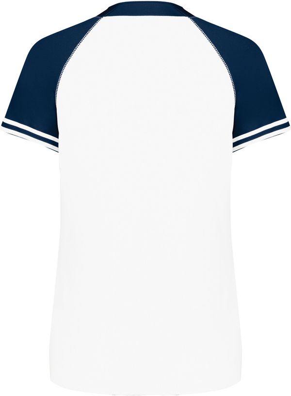 Am image of a Custom Augusta Ladies Cutter Plus Henley Jersey in White/Navy!
