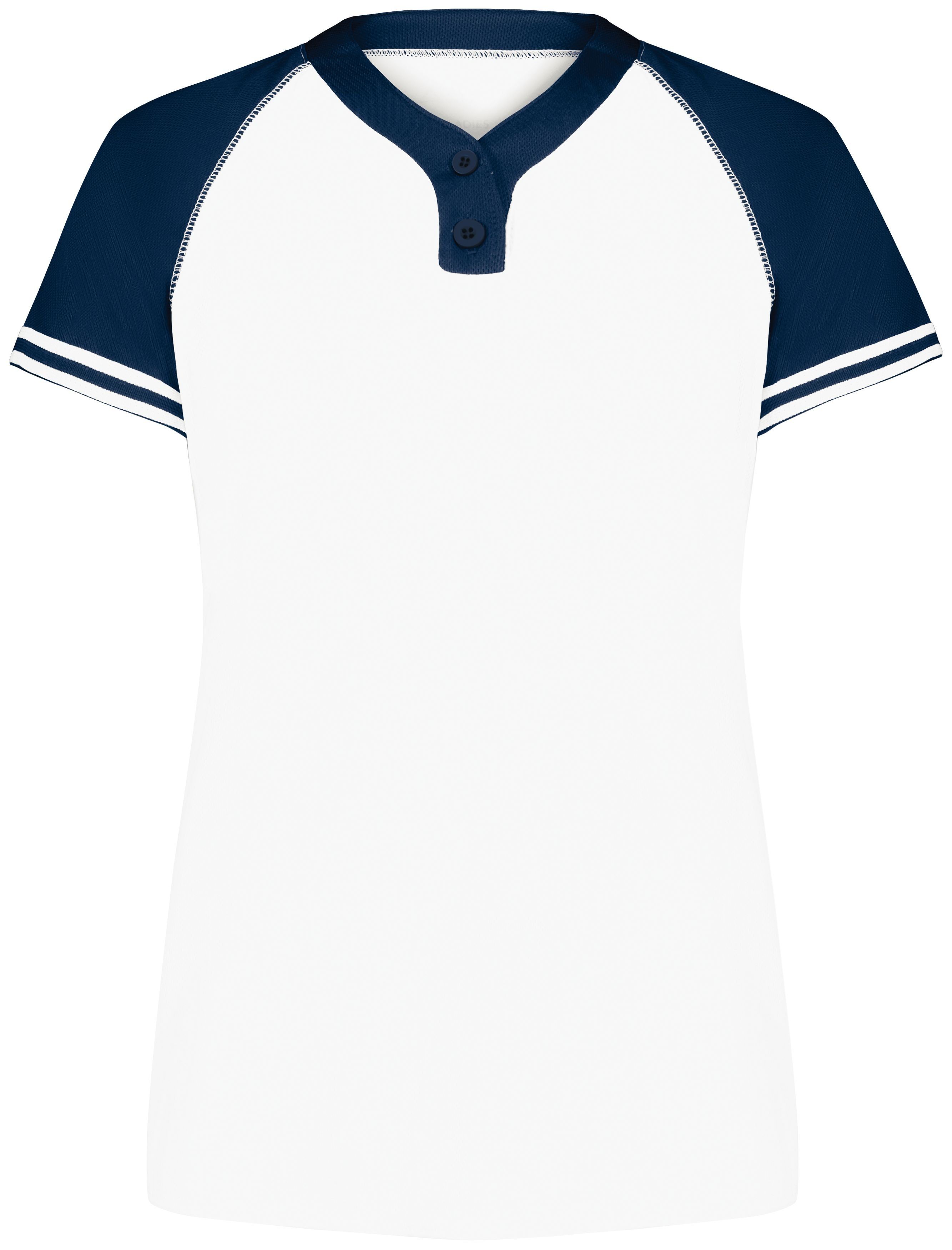 Augusta Ladies Cutter Plus Henley Jersey in White/Navy