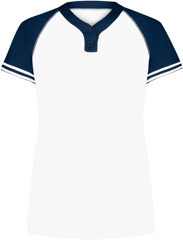 Am image of a Custom Augusta Ladies Cutter Plus Henley Jersey in White/Navy!