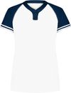Am image of a Custom Augusta Ladies Cutter Plus Henley Jersey in White/Navy!