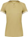 Am image of a Custom Augusta Ladies Cutter Plus Henley Jersey in Vegas Gold/White!
