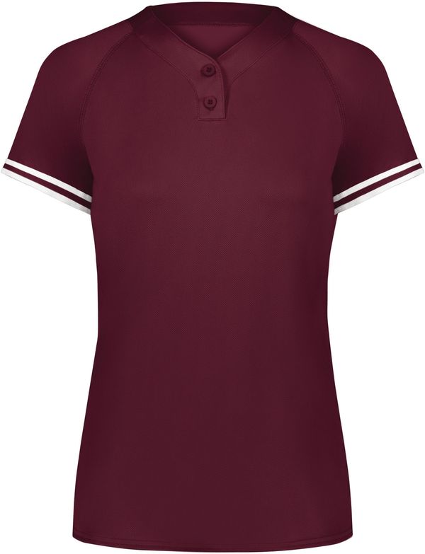 Am image of a Custom Augusta Ladies Cutter Plus Henley Jersey in Maroon/White!