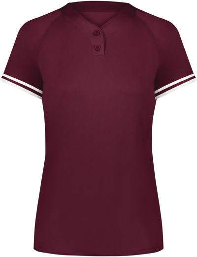Am image of a Custom Augusta Ladies Cutter Plus Henley Jersey in Maroon/White!