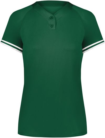 Am image of a Custom Augusta Ladies Cutter Plus Henley Jersey in Dark Green/White!