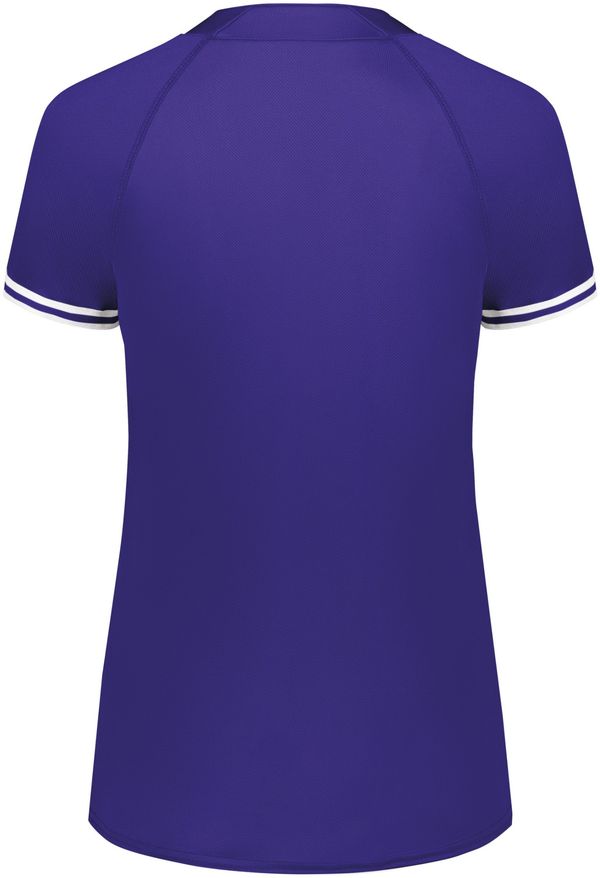 Am image of a Custom Augusta Ladies Cutter Plus Henley Jersey in Purple/White!
