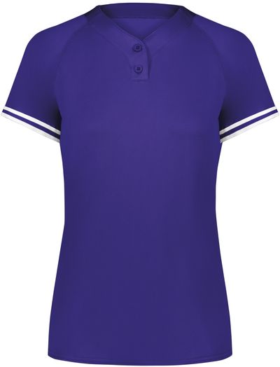 Am image of a Custom Augusta Ladies Cutter Plus Henley Jersey in Purple/White!