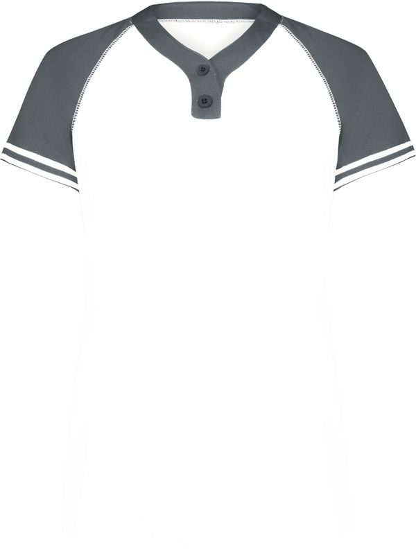 Am image of a Custom Augusta Ladies Cutter Plus Henley Jersey in White/Graphite!