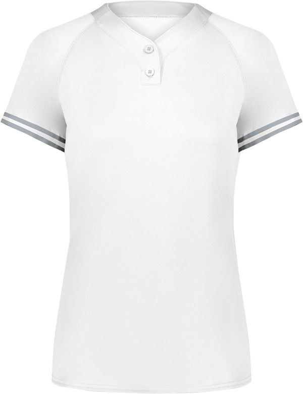 Am image of a Custom Augusta Ladies Cutter Plus Henley Jersey in White/Silver!