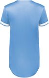 Am image of a Custom Augusta Ladies Cutter Plus Full Button Jersey in Columbia Blue/White!