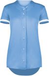 Am image of a Custom Augusta Ladies Cutter Plus Full Button Jersey in Columbia Blue/White!