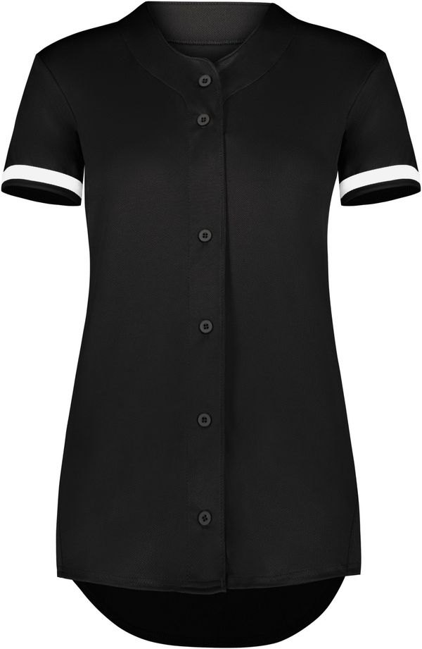 Am image of a Custom Augusta Ladies Cutter Plus Full Button Jersey in Black/White!