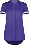Am image of a Custom Augusta Ladies Cutter Plus Full Button Jersey in Purple/White!