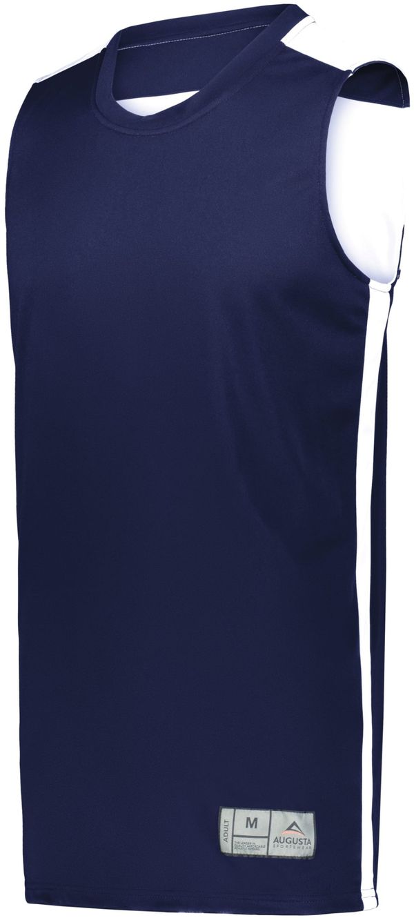 Am image of a Custom Augusta Swish Reversible Basketball Jersey in Navy/White!