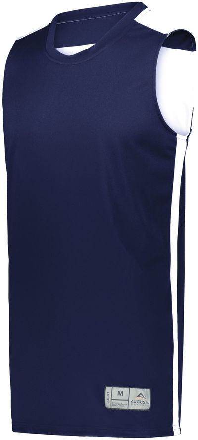 Am image of a Custom Augusta Swish Reversible Basketball Jersey in Navy/White!