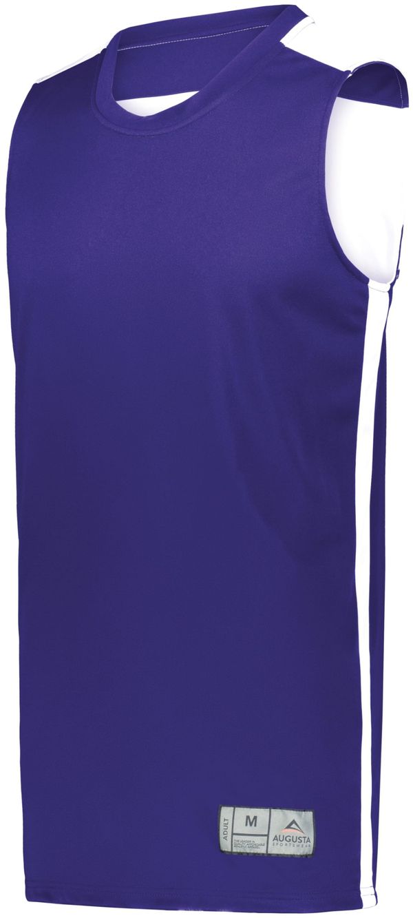 Am image of a Custom Augusta Swish Reversible Basketball Jersey in Purple/White!