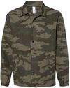 Am image of a Custom Independent Trading Co Water Resistant Windbreaker Coachs Jacket in Forest Camo!