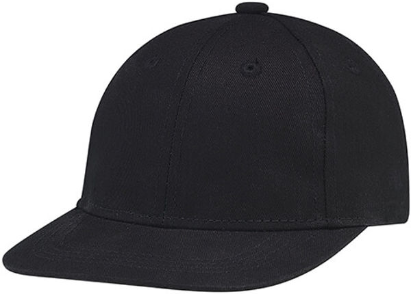 Am image of a Custom AJM Flat Peak Deluxe Chino Twill Youth Cap in Black!
