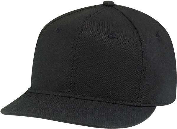 Am image of a Custom AJM Flat Peak Deluxe Chino Twill Cap in Black!