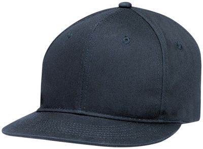 Am image of a Custom AJM Flat Peak Deluxe Chino Twill Cap in Navy!