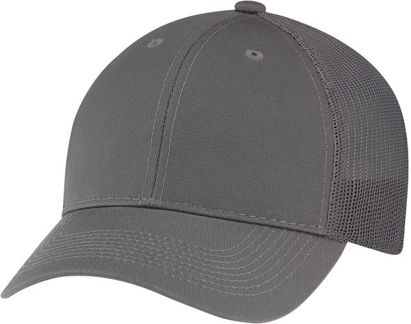 Am image of a Custom AJM Enzyme Washed Deluxe Chino Twill Mesh Cap in Washed Charcoal!