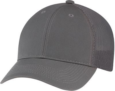 Am image of a Custom AJM Enzyme Washed Deluxe Chino Twill Mesh Cap in Washed Charcoal!