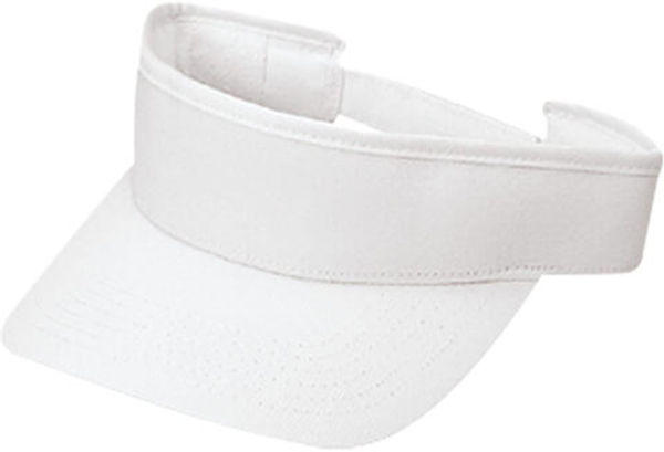 Am image of a Custom AJM Deluxe Blended Chino Twill Visor in White!
