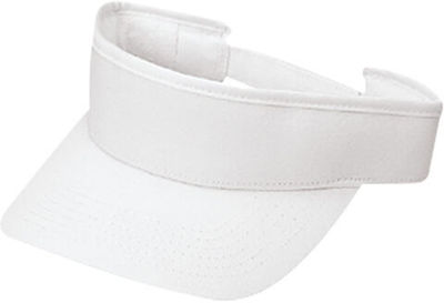 Am image of a Custom AJM Deluxe Blended Chino Twill Visor in White!