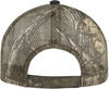 Am image of a Custom Deluxe Chino Twill Polyester Mesh 6 Panel Constructed Full Fit Mesh Back in Black/Realtree Xtra!