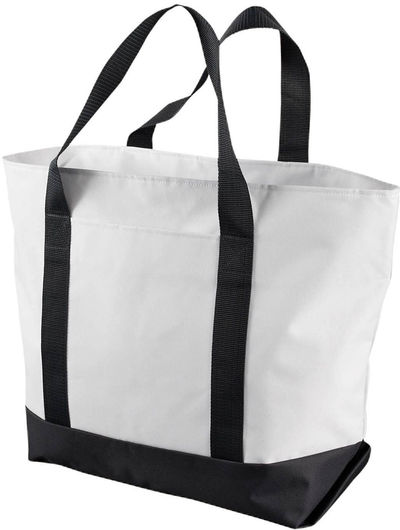 Am image of a Custom Liberty Bags Bay View Giant Zippered Boat Tote in White/Black!