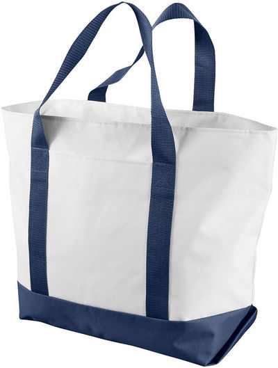 Am image of a Custom Liberty Bags Bay View Giant Zippered Boat Tote in White/Navy!