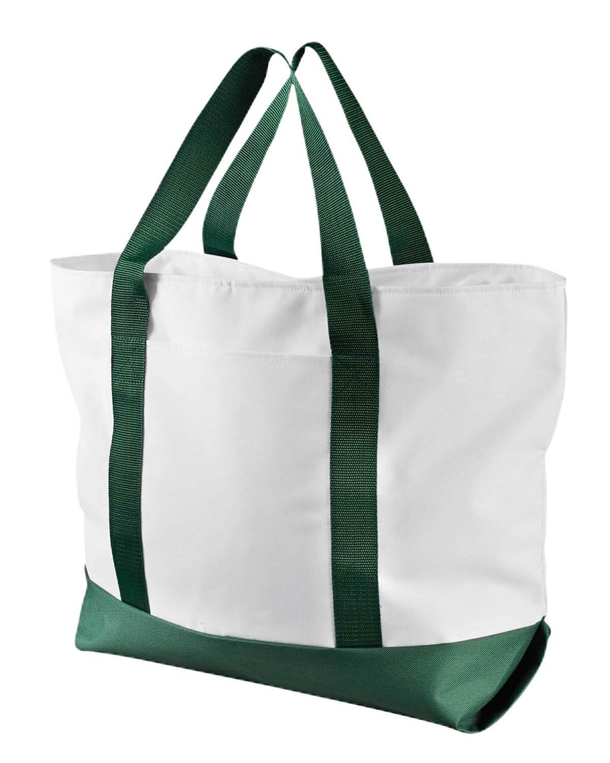Liberty Bags Bay View Giant Zippered Boat Tote in White/Forest Green
