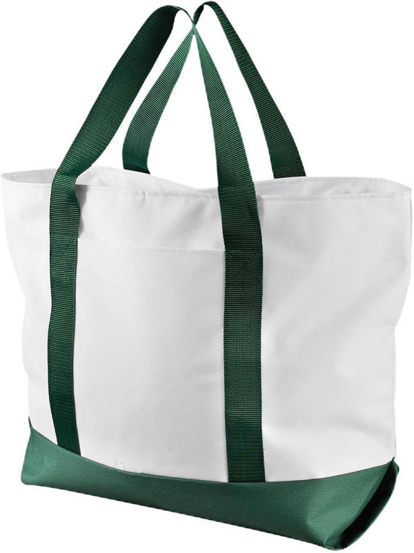 Am image of a Custom Liberty Bags Bay View Giant Zippered Boat Tote in White/Forest Green!