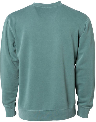 Am image of a Custom Independent Trading Co. Unisex Midweight Pigment Dyed Crewneck Sweatshirt in Pigment Alpine Green!