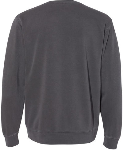 Am image of a Custom Independent Trading Co. Unisex Midweight Pigment Dyed Crewneck Sweatshirt in Pigment Black!